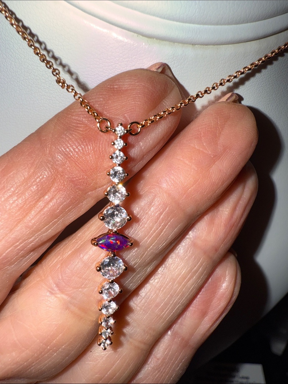 BP rose Gold plated Ruby fire opal with CZ accents “Destined for love”